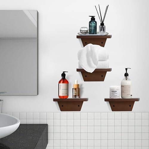 PHOENANCEE Small Floating Shelves,Trapezoid Wall Shelf for Speaker Table Lamp Plants Display,Decorative Wood Ledges Chic for Living Room,Bedroom,Kitchen,Office,Pine,8x6 Inch,2 Pack(Walnut) thumbnail 6