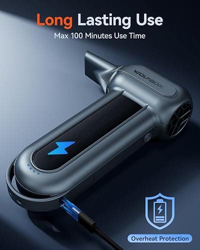 WOLFBOX MF100 Electric Air Duster-150000RPM Super Power Cordless Air Duster, Rechargeable Brushless Motor Durable Blower, 3-Gear Adjustable Dust Blower for Computer, Keyboard, Outdoor, House and Car thumbnail 9