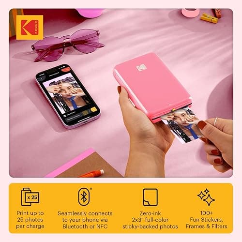 KODAK Step Instant Smartphone Photo Printer, Portable Mini Color Wireless Mobile Printer, Zink 2x3” (5.1x7.5 cm) Sticky-Back Photos, Bluetooth Compatible with iOS & Android Devices, Editing App, Pink thumbnail 2