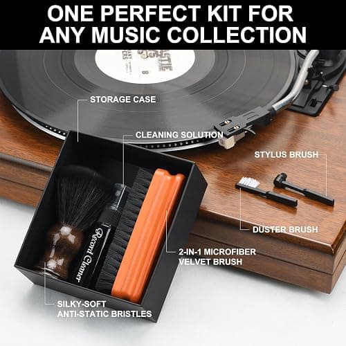 6-in-1 Vinyl Record Cleaning Kit | Vinyl Record Cleaner Kit – Includes 2in1 Velvet Microfiber Brush, Soft Antistatic Nano Fiber Brush, Cleaning Liquid, Duster & Stylus Brush, Storage Box, for Records thumbnail 8