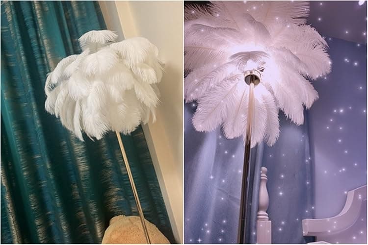GIOAMH Natural Ostrich Feather Floor Lamp, 3-Way Color Temperature,Simple Modern Bedroom and Living Room Standing Lamp, Golden Lamp Body, G4-LED Bulb (White) thumbnail 4