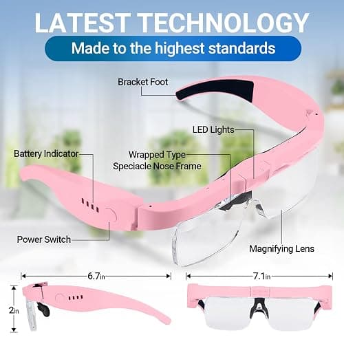 YOCTOSUN Magnifying Glasses with Light, Rechargeable Magnifying Headset with 5 Detachable Lenses 0.75X-4.0X and 3 LED Lights, Hands Free Headband Magnifier for Close Work Hobby Crafts Jewelry thumbnail 2