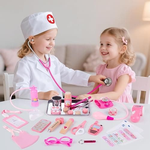 Sundaymot Doctor Kit for Girls, 34 Pcs Doctor kit for Toddlers 3-5 with Medical Storage Bag & Real Stethoscope Pretend Play Doctor Set, Doctor Play Gift for Kids Toddlers Role Play thumbnail 2