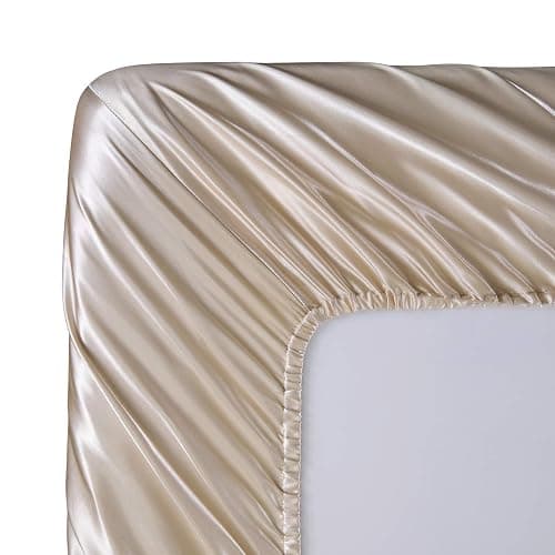SiinvdaBZX 4Pcs Satin Sheet Set Full Size Ultra Silky Soft Beige Satin Full Bed Sheets with Deep Pocket, 1 Fitted Sheet, 1 Flat Sheet, 2 Envelope Closure Pillowcases thumbnail 5