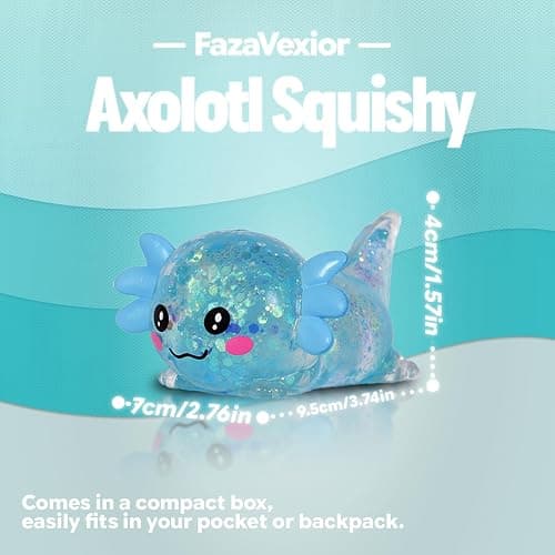 FazaVexior Lying Axolotl Squishy Toy - 1 Pcs Glitter Slow Rising Squeeze Toy, Maltose Filled TPR Stress Relief Fidget Toy, Cute Transparent Handheld Desk Pet Sensory Toy, Age 3+ (Blue) thumbnail 2