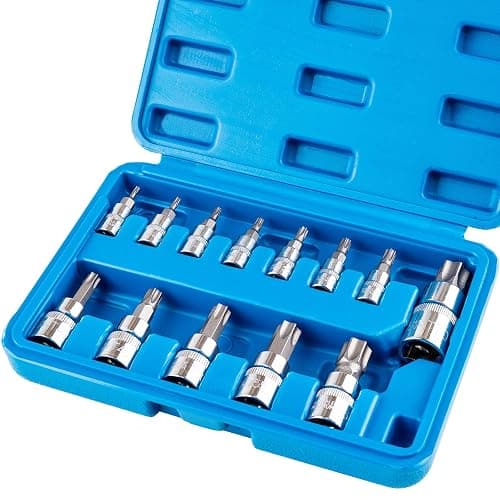 Gickbusus 13-piece Torx Socket Set, T8-T60 Star Bits Kit with 1/4", 3/8", 1/2" Drive, S2 Steel & CR-V Construction, Built for Automotive, Furniture & Equipment Repair - Image 1