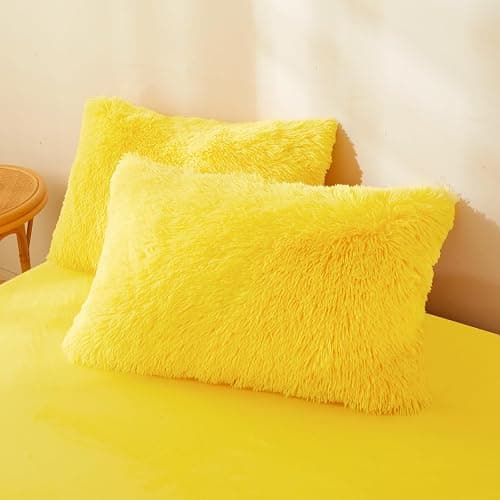 FOPPA Fluffy Yellow comforters Cover Twin Size - Ultra Soft Plush Bedding Sets 2 Pieces (1 Faux Fur Comforter Cover + 1 Fuzzy Pillow case) Girls Shaggy Bed Set (Yellow,Twin) thumbnail 6