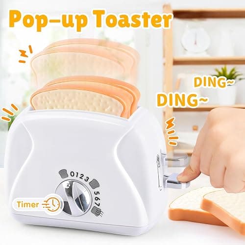 Kids Toy Kitchen Sets, Play Kitchen Accessories for Kids Ages 4-8 3-5, Kitchen Appliance Toys, Blender, Coffee Maker Machine, Mixer, Toaster, Pretend Play Toys for 4 Year Old Girls Toddlers, White thumbnail 5