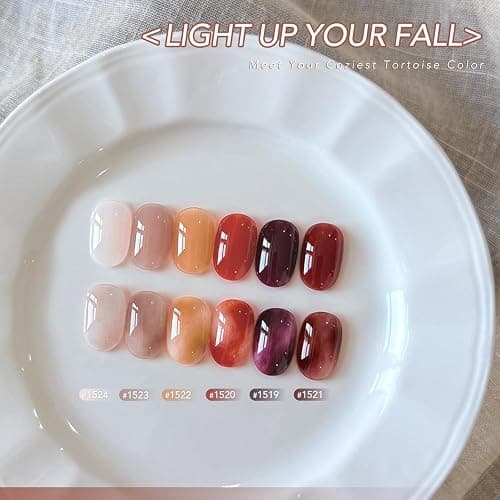 GAOY Tortoise Jelly Gel Nail Polish Set, 6 Fall Colors Brown Red Purple | Blooming Effect, Buildable Color, UV Lamp Required, Long Lasting, Easy to Apply, Salon Manicure at Home thumbnail 2