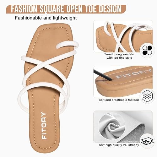 FITORY Women's Slide Sandals Flat Toe Ring Thongs with Cross Strap for Summer Size thumbnail 4