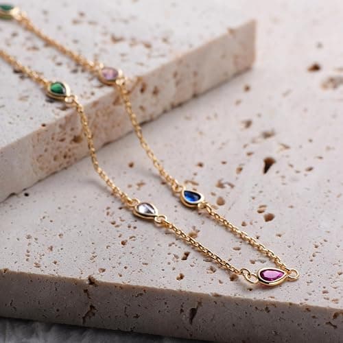 GDCOIN Dainty Chain Choker Necklace 18K Gold Plated Colorfull Link Chokers for Women Multicolor Necklaces Jewelry thumbnail 5