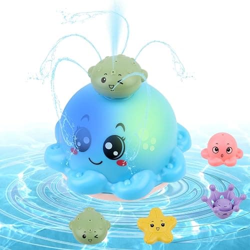 Jouets de Bain Bébé, Jeux de Bain pour Bebe Enfant 1 2 3 4 Ans,Jouets de Bain Lumineux pour Bébé, Jouet d'Arroseur d'eau Poisson,Jeu d'eau Poulpe de à Jet avec LED pour Les Enfants - Image 1