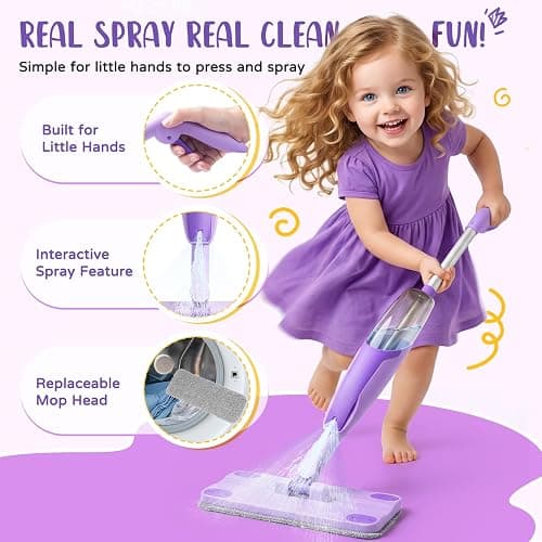Kids Cleaning Toy Set,Purple Mini Spray Mop Montessori Toys Pretend Play Cleaning Tool for Toddlers with Spray Mop & Kids Broom Dustpan Set Cleaning Toys Gift for Toddlers Girls Boys Age 3+ thumbnail 2
