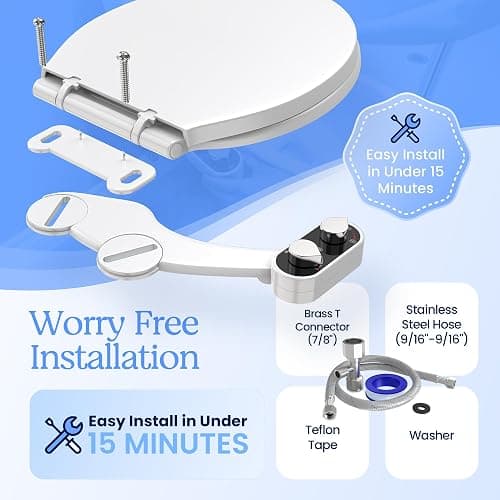 CLEAR REAR Bidet Attachment for Toilet Seat - Non-Electric, Self-Cleaning Dual Nozzle, Adjustable Water Pressure, Rear & Feminine Wash Hygienic Bathroom Upgrades - Fits Elongated Toilets (White) thumbnail 2