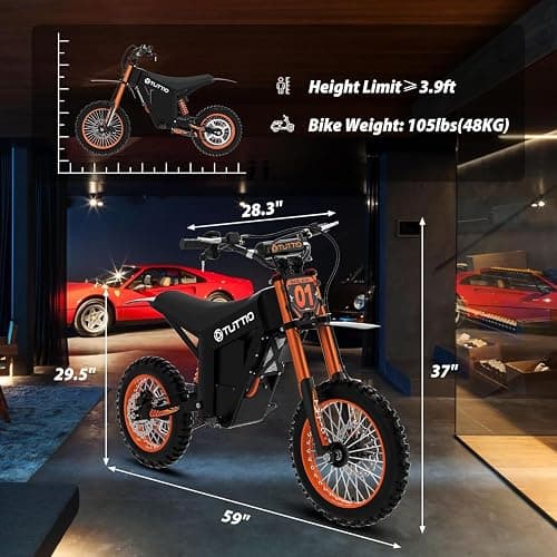Tuttio Soleil 01 Electric-Dirt-Bike Soleil 01 BF Electric-Bike with 48V 21Ah Removable Battery, 37MPH, 14"/12" Fat Tire E-Motorcycle for Mountain Off-Road Teens Adults, Fit Age 13+ thumbnail 2