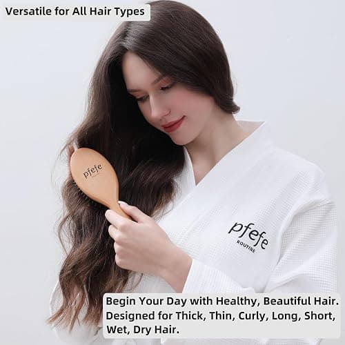 Boar Bristle Hair Brush - Natural Beechwood Detangling Brush for Men & Women, Soft Wooden Bristles Bursh with Travel Bag, Hairbrush for Long Short Thick Curly Wet Dry Hair thumbnail 3