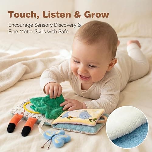 Macabaka Montessori Soft Baby Book - Sensory Book for Babies 0-12 Months with Crinkle Paper, Touch & Feel Textures, Baby Safe Mirror & Teether. Educational Infant Toys for Tummy Time, Newborn thumbnail 2