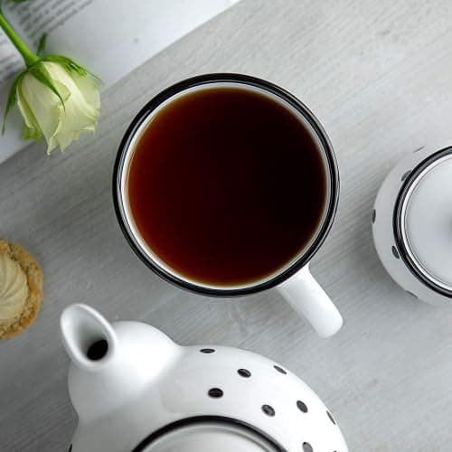 City to Cottage Handmade Ceramic Designer White And Black Polka Dot Cup, Unique Extra Large 17.5oz/500ml Pottery Cappuccino, Coffee, Tea, Soup Mug | Housewarming Gift for Tea Lovers thumbnail 3