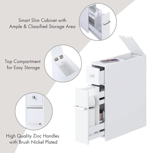 Spirich Slim Bathroom Storage Cabinet, Free Standing Toilet Paper Holder, Bathroom Cabinet Slide Out Drawer Storage, White thumbnail 6