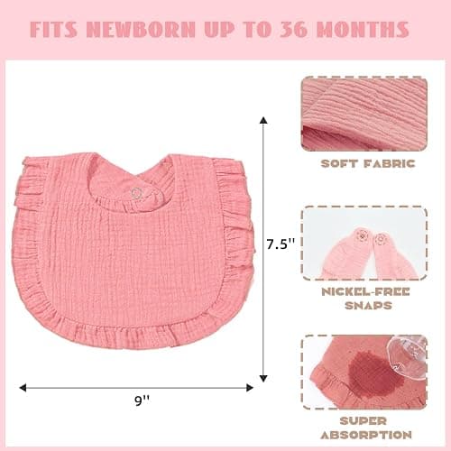 duludulu Baby Muslin Bibs, Bandana Drool Bib for Girls, Adjustable 100% Cotton Soft Baby Bibs for Drooling and Teething Organic Solid Colors Lap-Shoulder thumbnail 2