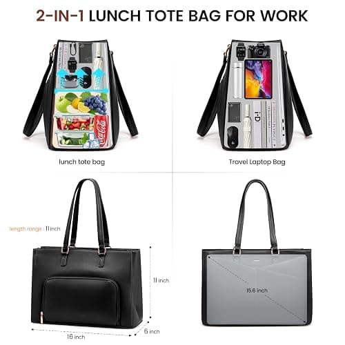 LOVEVOOK Lunch Tote Bag for Women, Laptop Bag for Work with Insulated Lunch Compartment 15.6 Inch 2 in 1 Lunch Tote Large Capacity Computer Handbag for Work, Teacher, Nurse, Office, Casual thumbnail 4