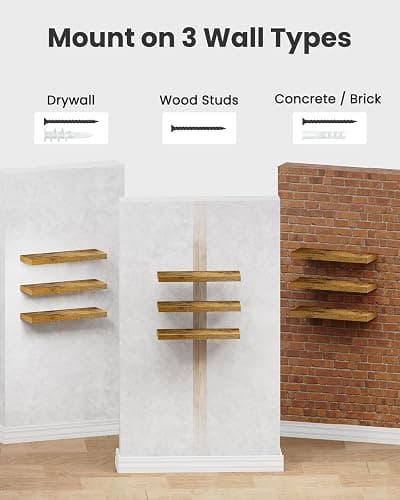 AMADA HOMEFURNISHING Floating Shelves, Wall Shelves for Bathroom/Living Room/Bedroom/Kitchen Decor, Decor Shelf with Invisible Brackets Set of 3, Rustic Brown - AMFS07V thumbnail 7