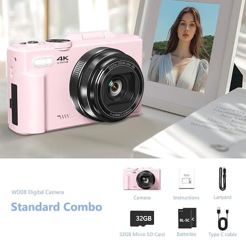 4K Digital Camera for Photography, 64MP Vlogging Camera for YouTube with 3" 180° Flip Screen, 18X Digital Zoom Point and Shoot Camara with 32GB Micro SD Card for Beginner (Light Pink) thumbnail 3
