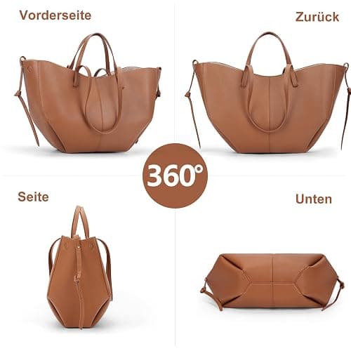 TIAASTAP Tote Bag Kunstleder Handtasche Damen Groß Shopper Tasche Elegante Schultertasche Gross Umhängetasche Henkeltaschen Shopper Bag Handbags Tragetasche Beuteltasche für Einkaufen Reisen - Braun Groß thumbnail 4