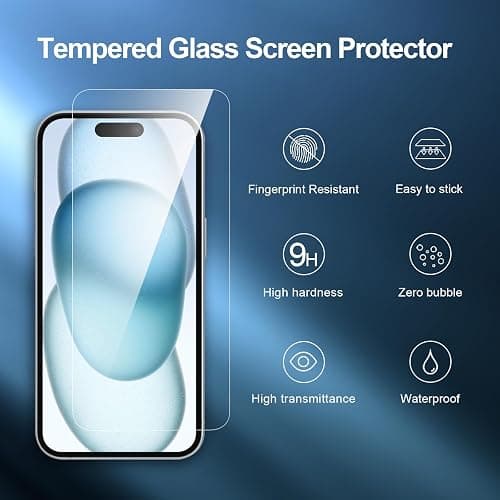 NEW'C 3 Pack Designed for iPhone 16, iPhone 15 Screen Protector (6.1 inches),Enhanced Tempered Glass Protection with easy installation tool included,Case Friendly Ultra Resistant thumbnail 4