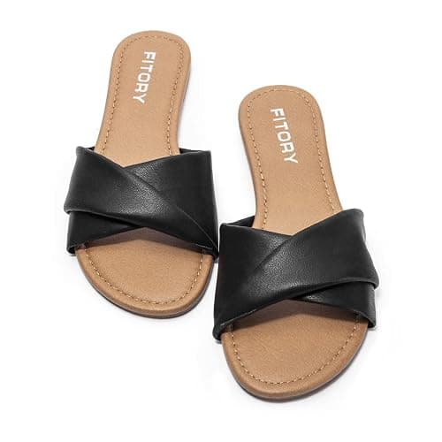 FITORY Women's Flat Sandals Fashion Slides With Soft Leather Slippers for Summer Size 6-11 thumbnail 2