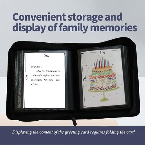 Magiarcana greeting card book organizer,christmas card photo album,birthday card organizer binder,for greeting card box keepsake storage and display,holds 84 cards (black) thumbnail 6