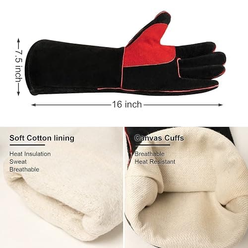 ARCCAPTAIN Leather Forge Welding Gloves, Heat/Fire Resistant 16 inches Gloves for Stick,Mig,Tig,Forge,BBQ,Grill,Fireplace,Wood Stove,Furnace,Oven,Pot thumbnail 2