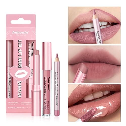 3PCS Matte Liquid Lipstick Lip Balm & Lip Liner Lip Kit, Hydrating Tinted Pink Lip Balm, Collagen Lip Gloss For Dry Lips, Waterproof Make Up Set (# 01 Nude Pink) thumbnail 2