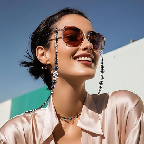 BILIONE Obsidian Glasses Chains, Boho Beaded Eye Glasses Holders around Neck, Gothic Stone Eyeglasses Necklace for Women, Men thumbnail 8