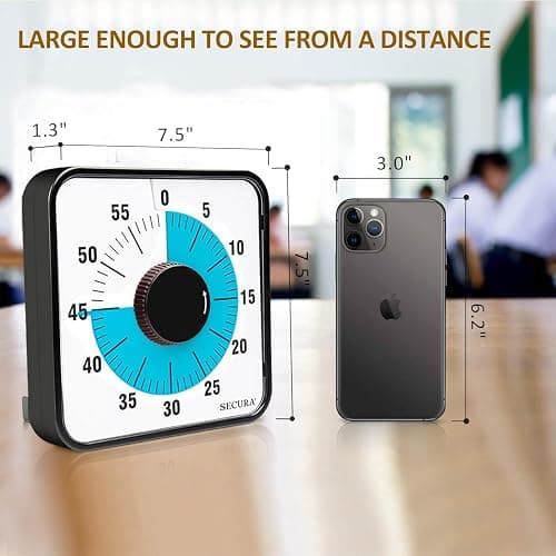 Secura 60-Minute Visual Countdown Timer, 7.5-Inch Oversize Classroom Visual Timer for Kids and Adults, Durable Mechanical Kitchen Timer Clock with Magnetic Backing (Blue) - Blue thumbnail 2