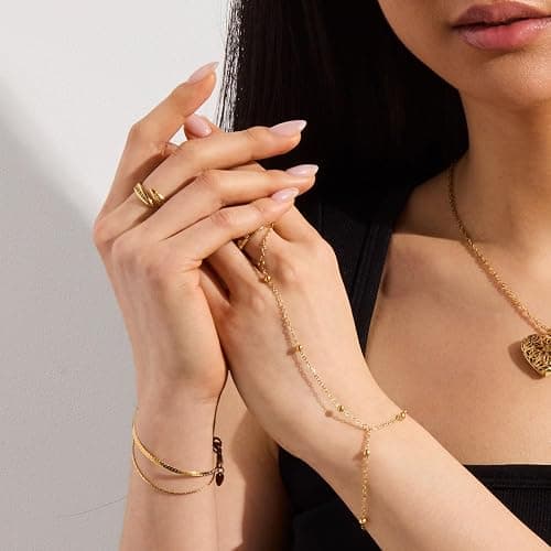 EVRY JEWELS WATERPROOF Gold or Silver Plated Beaded Hand Chain thumbnail 3