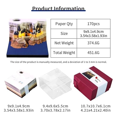 Time Piece Calendar 2026, 3d Desk Calendar 2026, Magic Castle with Weekly & LED Lights, 3D Calendar Paper Carving Art Memo Pad Notepad, Gift for Christmas Housewarming Desktop Decoration thumbnail 6