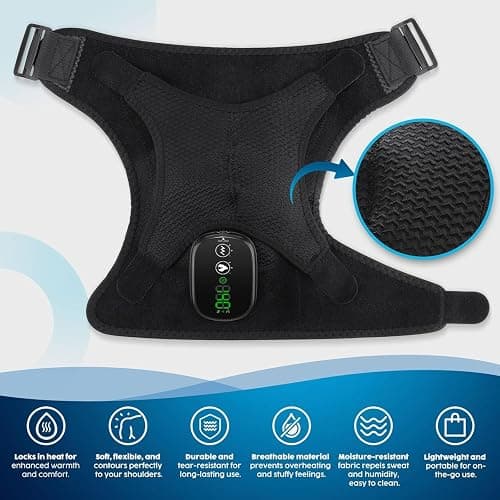 Cordless Shoulder Heating Pad with Massage, Heated Shoulder Wrap with Massage for Rotator Cuff Shoulder Brace, Shoulder Massager for Pain Relief Deep Tissue, Black thumbnail 8