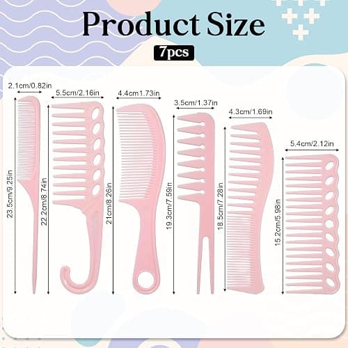 6PCS Hair Comb Set Pink, Stylists Professional Styling Comb Set Wide Fine Parting Rat Tail Hairdressing Double Wide Combs Durable Wides and Fine Tooth Rat Tail Hair Barber Combs for Styling Detangling thumbnail 2