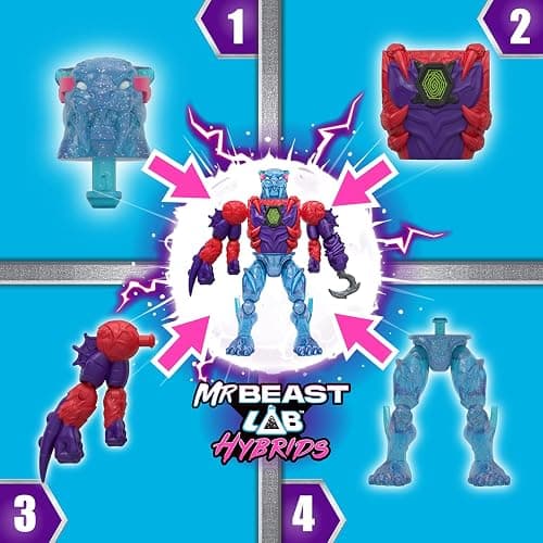 MrBeast Lab Hybrids Multi Pack, Reveal Different Hybrid Parts to Create 2 Mix & Match Action Figures, Plus Parts of The Golden Panther Dragon, Fuse Beast Combinations, Spider vs Energy Panther thumbnail 3