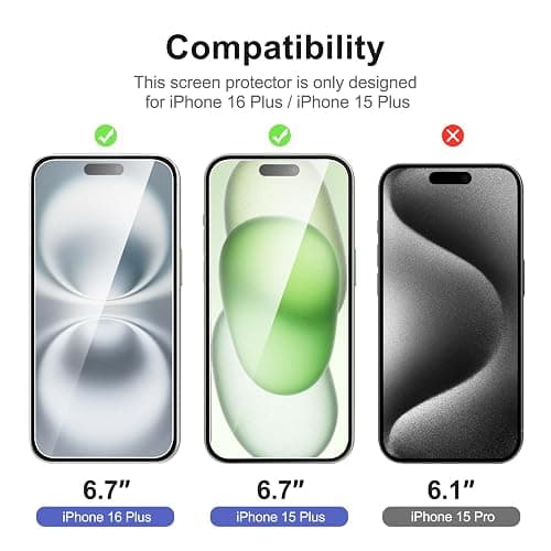 NEW'C 3 Pack Designed for iPhone 16 Plus,15 Plus Screen Protector (6.7 inches),Enhanced Tempered Glass Protection with easy installation tool included,Ultra Resistant thumbnail 2