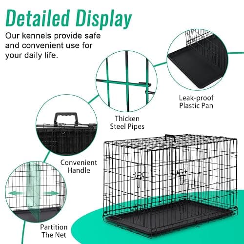 FDW Dog Crate for Large Dogs 42 Inch Folding Metal WirePet Cage Double Door W/Divider Panel Indoor Outdoor Kennel Leak-Proof Plastic Tray,Black thumbnail 6