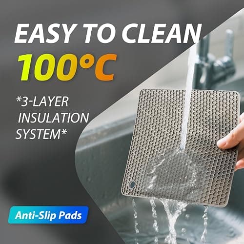 NICESOPIN 4 Pack Silicone Pot Holders & Hot Pads - Heat Resistant Non-Slip Mats for Kitchen Countertops, Trivets for Hot Dishes, Dishwasher Safe & BPA-Free (Black) thumbnail 8