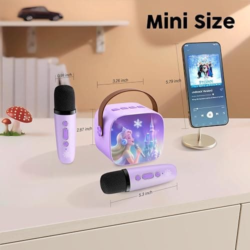 Kids Karaoke Machine for Kids Frozen Toys for Girl Gift, Mini Karaoke Machine With 2 Wireless Microphones Ages 3,4,5,6,7,8,9,10,11,12+ Year, Microphone for Kids Christmas or Birthday Toy Gift (Purple) thumbnail 8