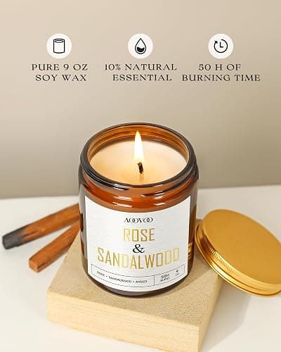AOOVOO Rose Sandalwood Candle - Sandalwood Candle, Scented Candles, Soy Candles, Aromatherapy Candle, Soy Wax Candle, Candle for Home Scented, 9oz thumbnail 3