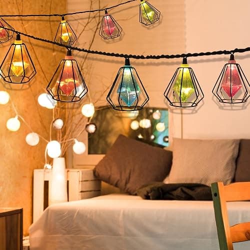 Vigdur Lantern String Lights - Muiticolor Deorative String Lights with 10 LED Bulbs Connectable, Indoor String Light for Bedroom Party Holiday Cottagecore Decor thumbnail 6