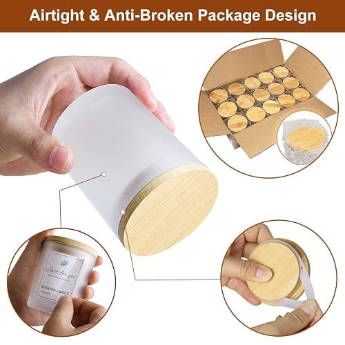 CONNOO 15 Pack 7 OZ Frosted Empty Candle Jars with Bamboo Lids and Sticky Labels for Making Candles - Thick Glass Candle Jars in Bulk with Lids. Dishwasher Safe. thumbnail 5