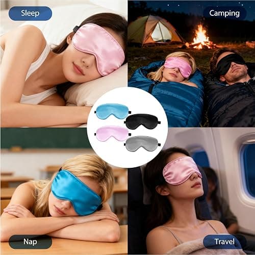4 PCS Silk Sleep Eye Masks, Soft Satin Sleeping Mask with Adjustable Strap Elastic Blindfold for Sleeping Blocking out Lights Eye Sleep Mask Eyes Covers for Women Men Kids Girl Eyeshade Travel and Nap thumbnail 7