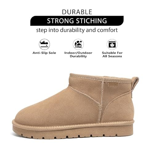 HORMAUWORD Suede Platform Mini Snow Boots for Women, Genuine Leather Fuzzy Ankle Winter Snow Boots with Fur Lined, Anti-Slip Boot For Outdoor thumbnail 4