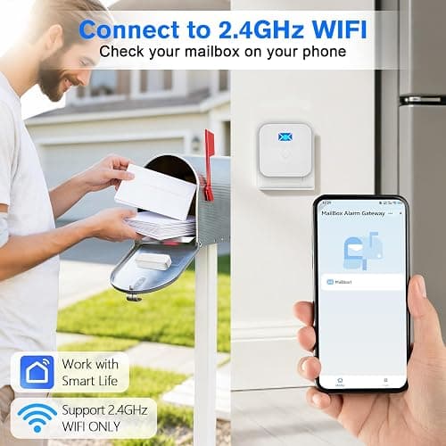 Smart Mailbox Sensor with WiFi,Mailbox Alert for Delivered Mail,500 ft Long Range Wireless Mailbox Alarm with LED Light and Sound Reminders,Mailbox Security System 2.4G WiFi Compatible thumbnail 2